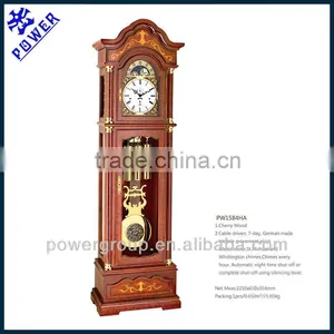 Cherry Wood Grandfather Clock White Clock Face and Golden Hammer Case German Made Hermle Movement High Quality PW1584HA thumbnail-1