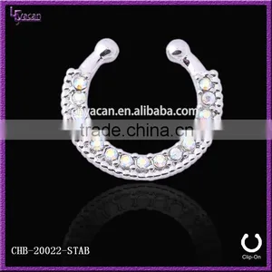 Unique Samll Single Line Paved Gem Fake Nose Rings thumbnail-4