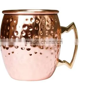 Mule Copper Barrel Mug 16 Oz. - Pure Hammered Solid Copper Barrel Mug, Handmade With Solid Brass Handle. NO Inner Lining and Tar thumbnail-1