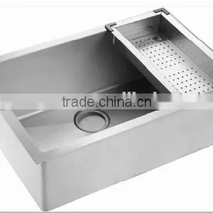 Apron Single Bowl Stainless Steel Hand Made Kitchen Sink With Drain Basket GR-3021SR thumbnail-3