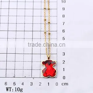 Guangzhou Biggest Wholesale Fashionable Gold Long Chain Red Crystal Necklace With Bear Pendant thumbnail-6