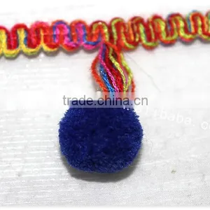 Fashional Design 5cm Width Corchet Cotton Rainbow Pom Pom for Garment thumbnail-3
