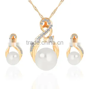 Small Order China Wholesale Necklace With Pearl Earring Gold 3pcs Jewelry Set Korean thumbnail-1