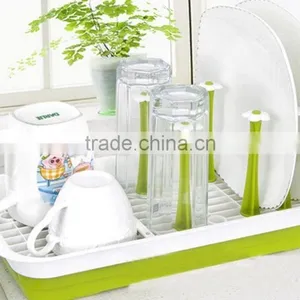 Two Tier Kitchen Dish Drying Rack Cup Spoon Storage Draining Board Organizer Green thumbnail-3