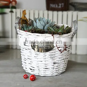 Handcrafts Round White Wicker Baskets for Plants White Handles thumbnail-1