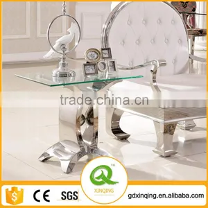 D346 Small Glass Coffee Side Table Stainless Steel End Table thumbnail-1