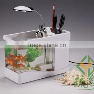 Mini USB Fish Tank With Multi-functions LED Light & Pen Container & Perpetual Calender USB Desk Aquariums With Lamp thumbnail-1