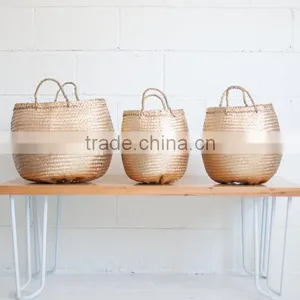Golden Metalic Seagrass Belly Basket Vietnam thumbnail-2