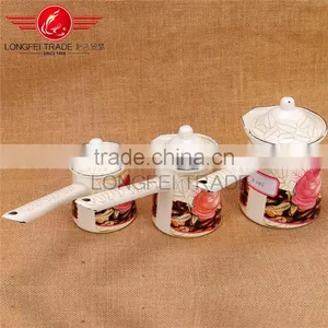 Hot Sale 3pcs Full Decal Enamel Round Handle Coffee Bucket / Coffee Jug Setwith Cover thumbnail-1