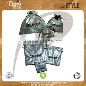Mettalic Fabric Promotional Gift Pouch With Drawstring thumbnail-1