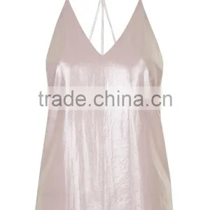 Sexy Nude Metallic Reflective Vest Spaghetti Strap Tank Top HSD2131 thumbnail-3