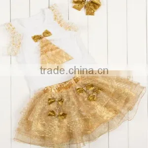2016 Wholesale and Factory Price Golden Childhood Tutu Set With Golden Headband and Pleated the Flowers for Baby Gilrs thumbnail-2