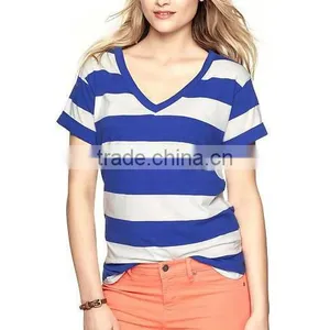 STRIPED V NECK T SHIRT FOR WOMEN thumbnail-1