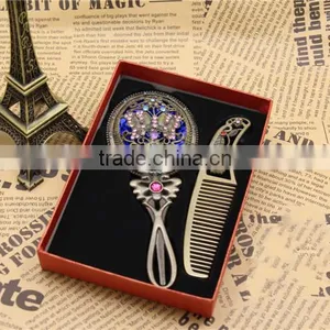 Retro Rhinestone Ladies Makeup Compact Pock Hand Held Mirror Hair Comb Set thumbnail-5