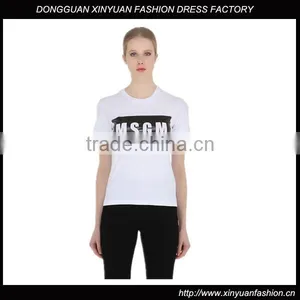 Custom Fashion White Printed T-Shirts Cotton/polyester Girls Fashion White Printed T-Shirts Short Sleeve Slim T Shirts for Women thumbnail-1
