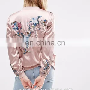 2016 Fashion Women Embroidered Satin Bomber Jacket Wholesale thumbnail-3