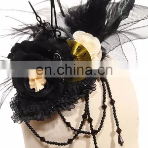 Steampunk Gothic Fascinator With Beads and Gear Elements thumbnail-1