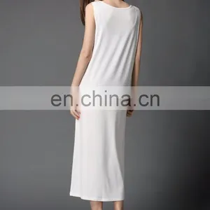 OEM Plain Color Modal Fabric Girls Slip Dress Women Casual Loose Shirt Basic Maxi Dress for Summer thumbnail-5