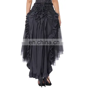 Belle Poque Steampunk Retro Victorian Punk Cincher Lace up Long Ruffle Open Pencil Skirt BP000206-1 thumbnail-3