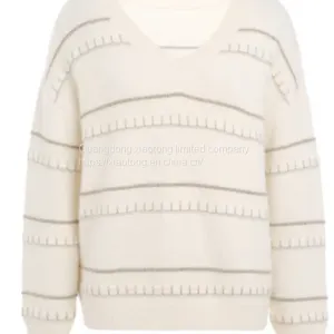 Fashion Clothing Women′s V-Neck Embroidered Sweaters With Gold Thread Apparel thumbnail-3