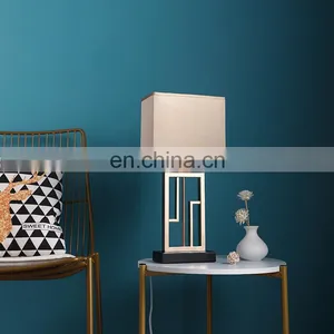 Oriental Modern Design Iron Rectangle Beautiful Bedside Table Lights With Silk Lampshade thumbnail-1