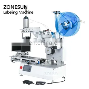 ZONESUN ZS-TB803 Semi Automatic Desktop Plastic Cans Rubik's Cube Shampoo Water Milk Juice Flat Bottle Labeling Machine thumbnail-5