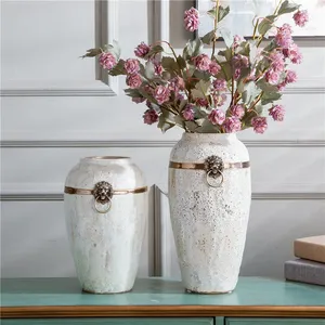 White Bubble Copper Ring Chinese Style Furniture Market Ceramic Vase For Hand Made Decor thumbnail-2