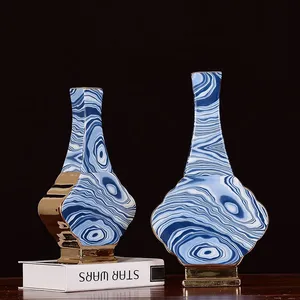 Fashion Chinese Jingdezhen Gild White Blue Pattern Ceramic Vase For Living Room Decor thumbnail-1