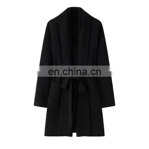 Custom Design 100% Cashmere Cardigan Sweater With Plain Knit Scarf Collar for Women thumbnail-1