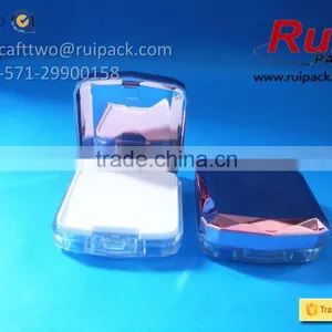 Clear Square Compact Powder Case With Shiny Metal Cap, Transparent Pressed Powder Box With Mirror thumbnail-2
