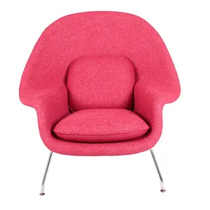 Modern Fabric Lounge Chair With Ottoman Set, Eero Saarinen Womb Chair Replica & Matching Footrest With Stainless Steel Legs for Living Room Hotel thumbnail-4
