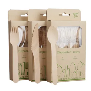LFGB and FDA Food Safe Wooden and Bamboo Knife Fork Spoon Disposable Cutlery Set Western Take-out Food Bamboo and Wooden FSC Degradable Tableware thumbnail-1
