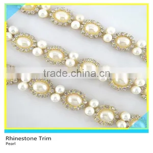 Pretty 888 Crystal Rhinestone Mix Pearl Gold Chain Trimming For Bracelet Decoration thumbnail-1