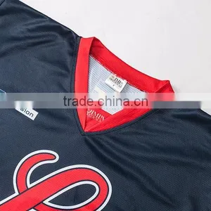 Royal Navy Color With Red Neck Printing Sewing Hockey T-shirt thumbnail-4