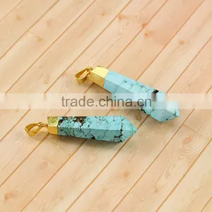 JF6923 Gold Plated Natural Turquoise Point Spike Pendants thumbnail-2