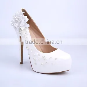 Patent Leather Flower Wedding Dress Shoes Sky-high Stiletto Girl High Heels Platfrom Shoes Women Party Pumps thumbnail-3