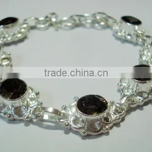 Faceted Smokey Quartz Natural Stone Metal Bracelets thumbnail-1