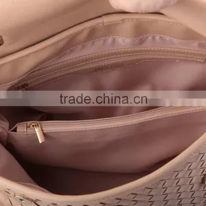3505 New Designed Hot Sale Pink Woven PU Leather Handbag Factory Price thumbnail-6