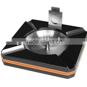 Wood Square Cigar Ashtray With Cutter thumbnail-1