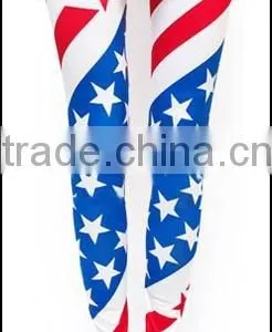 Fall Trendy USA Blue and Red Star Digital Print Ninth Pant Leggings thumbnail-3