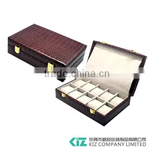 Portable Wooden Storage Watch Box Crocodile Leather thumbnail-1