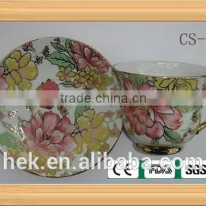 Flower Tea Cup and Saucer With Gold Rim thumbnail-1