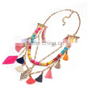 Fashion National Style Mutil Chain Tassels Colorful Beads Chunky Choker Necklace Jewelry thumbnail-2