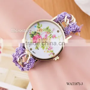 DIY Hand Made Woven Chain Flowers Watch Women thumbnail-3