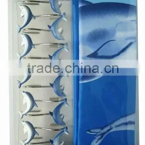 Dolphin Polyester Shower Curtain Bathroom Curtain,matching With 12pcs Poly Resin Hooks thumbnail-1