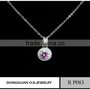 Pink Color Single Stone Pendant Necklace/silver Plated Classic Design thumbnail-1