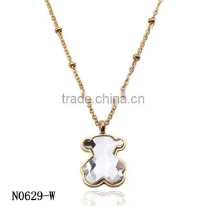 China Top Wholesale Fashionable Gold Chain White Big Charm Necklace With Bear thumbnail-1
