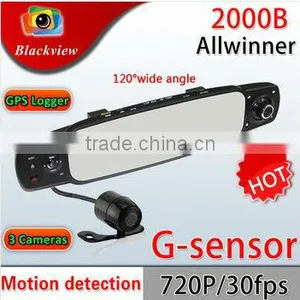 Newest 2000B HD 720P Night Vision Car DVR GPS Camera Recorder Three Lens 360 Degree Wide Angle!car Mirror Camera thumbnail-1