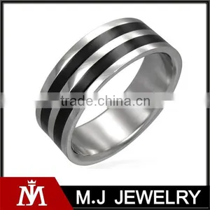 316L Stainless Steel Rings With Men's Double Black Resin Rings thumbnail-1