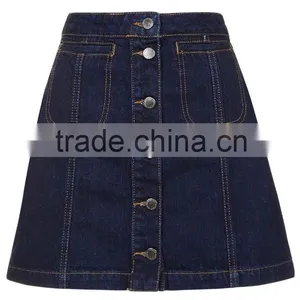 Girls Denim Skirt Machine Wash Denim Skirt Dark Indigo Denim Skirt thumbnail-1